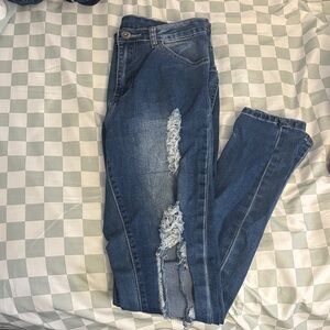 Distressed Blue Jeans